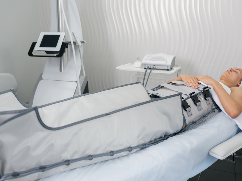 Séance de pressothérapie relaxante chez echapetvous à Tarbes dans une cabine moderne et lumineuse